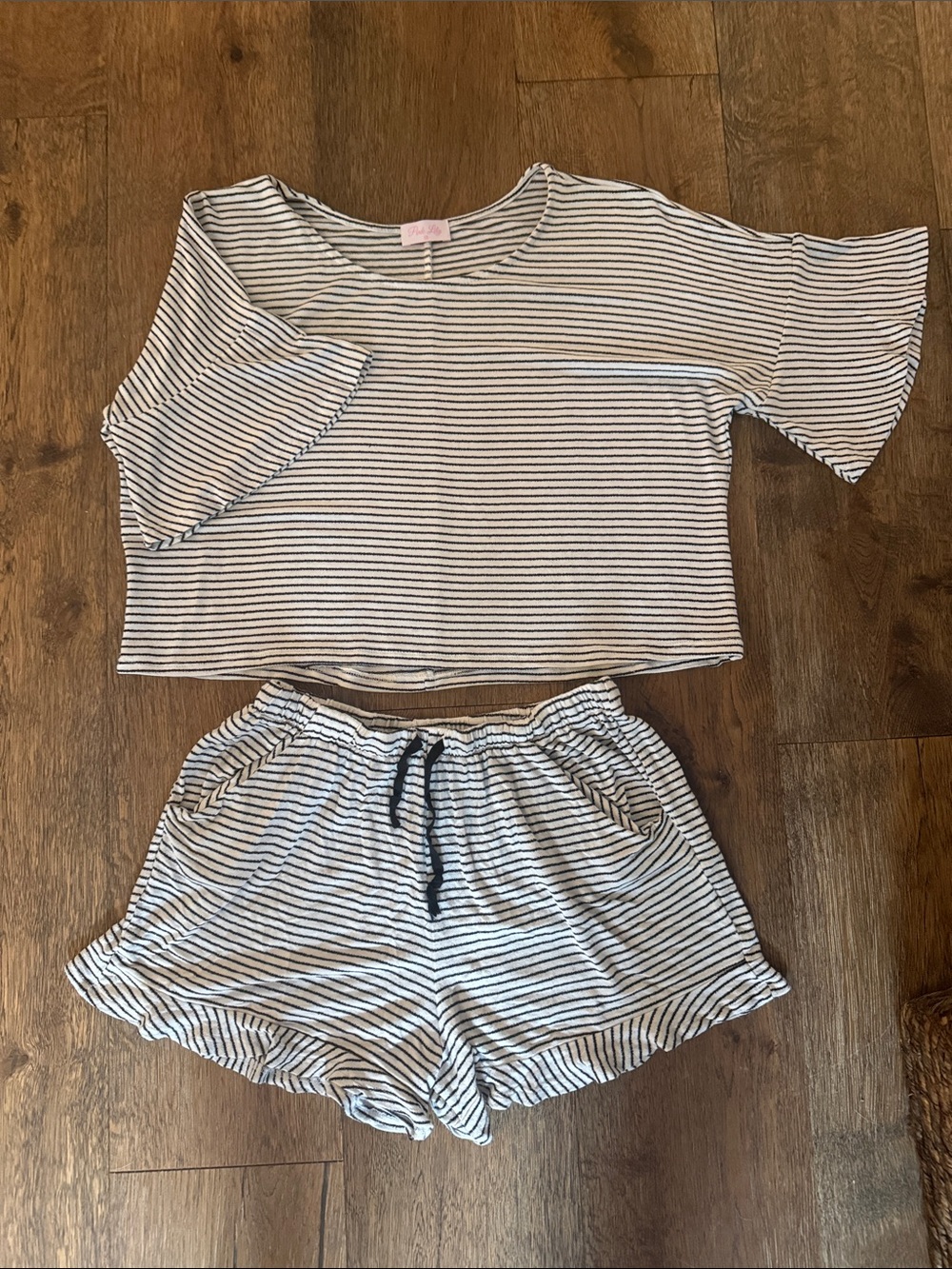 Pink Lily Black & White Striped Crop Top Matching Set